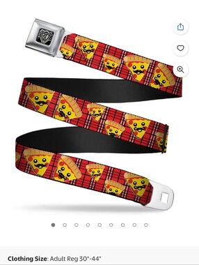 BUCKLE DOWN FULL COLOR BLACK SILVER SEATBELT BELT - PEPPERONI PIZZA PLAID